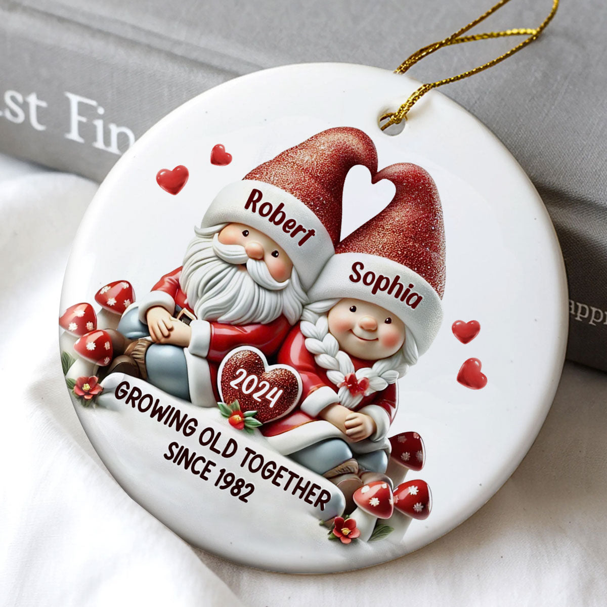 Gnome Couple Christmas Personalized Ceramic Ornament, Christmas Gift For Him, For Her, Husband, Wife