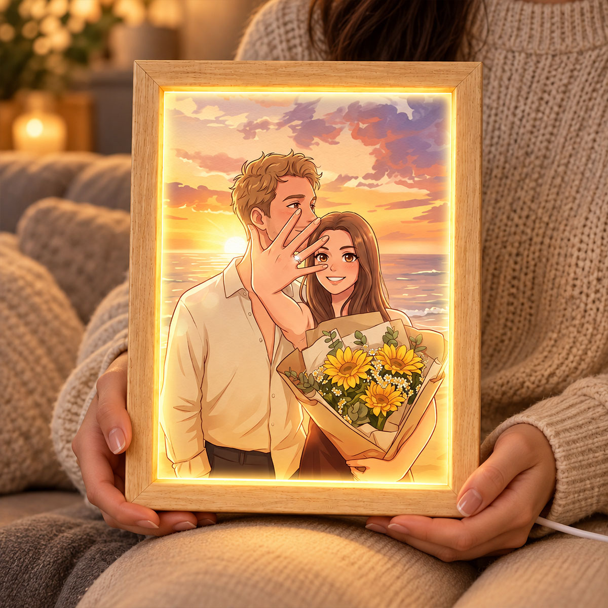 Custom Couple Photo Art - Personalized Mirror Light Box - Heartfelt Christmas Gift for Her, for Him, Anniversary Gift for Couple
