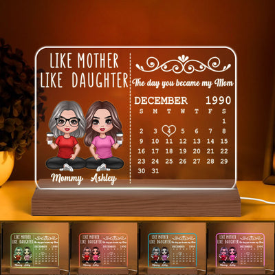 Like Mother Like Daughter Calendar Doll Women Sitting Personalized Horizontal Rectangle Acrylic Plaque With LED Night Light