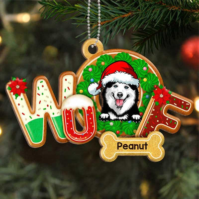 Peeking Dogs Woof Personalized Wooden Ornament