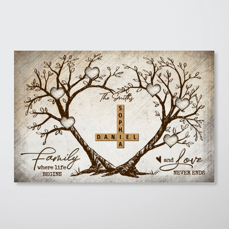 Family Heart Tree Crossword Puzzle - Created In A Moment, Treasured Forever - Personalized Poster - Gift For Family, For Husband, Wife