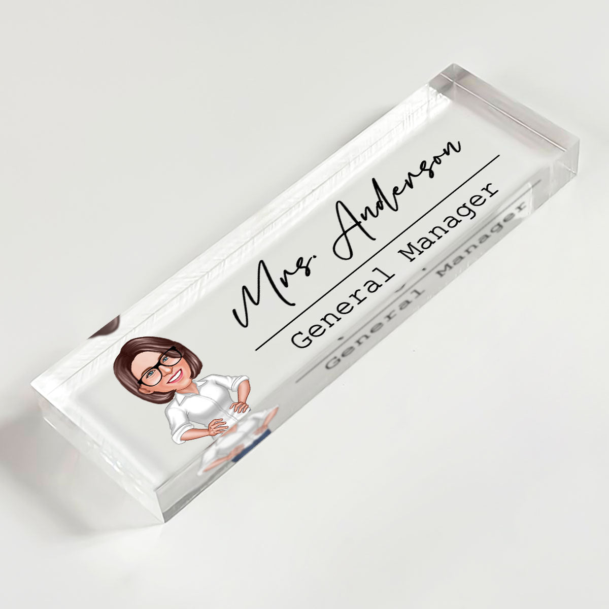 Caricature Woman Man Office Personalized Acrylic Desk Name Plate, Office Desk Decor, Gift For Colleagues, Coworkers