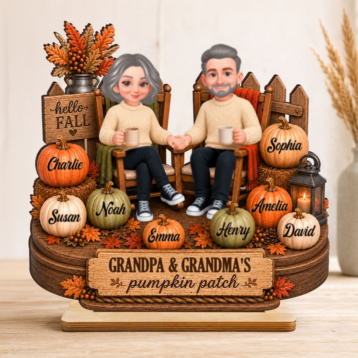 Grandpa & Grandma's Pumpkin Patch - Personalized 2-Layered Wooden Plaque - Cozy Fall Decor for Grandparents