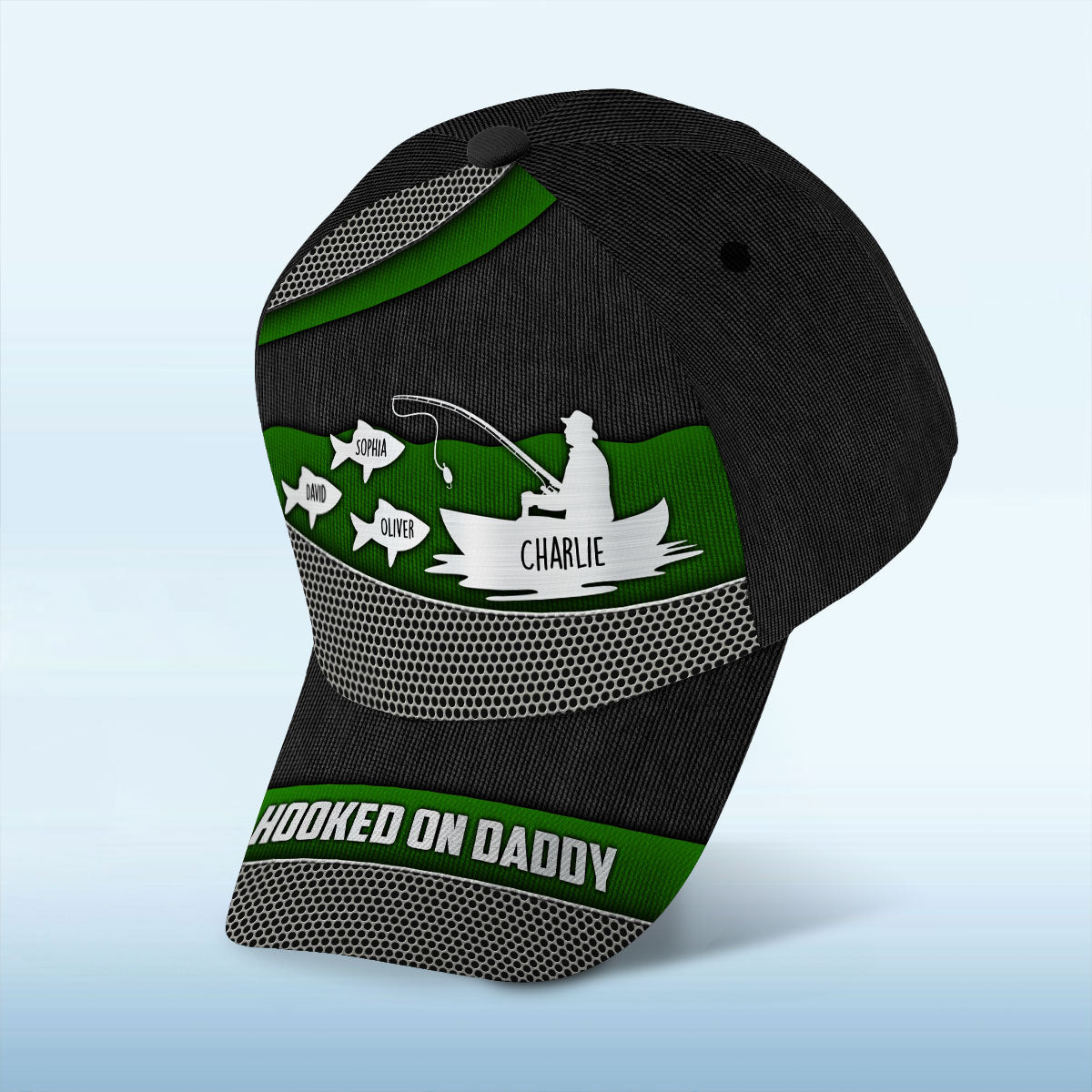Hooked On Fishing Papa Dad Metal Printed Personalized Classic Cap