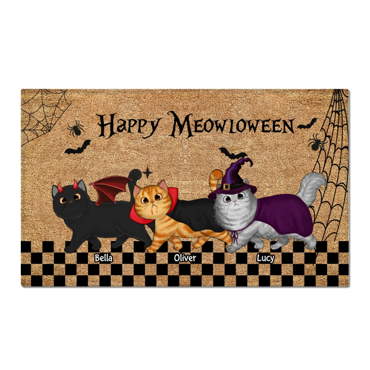 Spooky Season Happy Meowloween Spooky Walking Cats Personalized Doormat, Halloween Decor