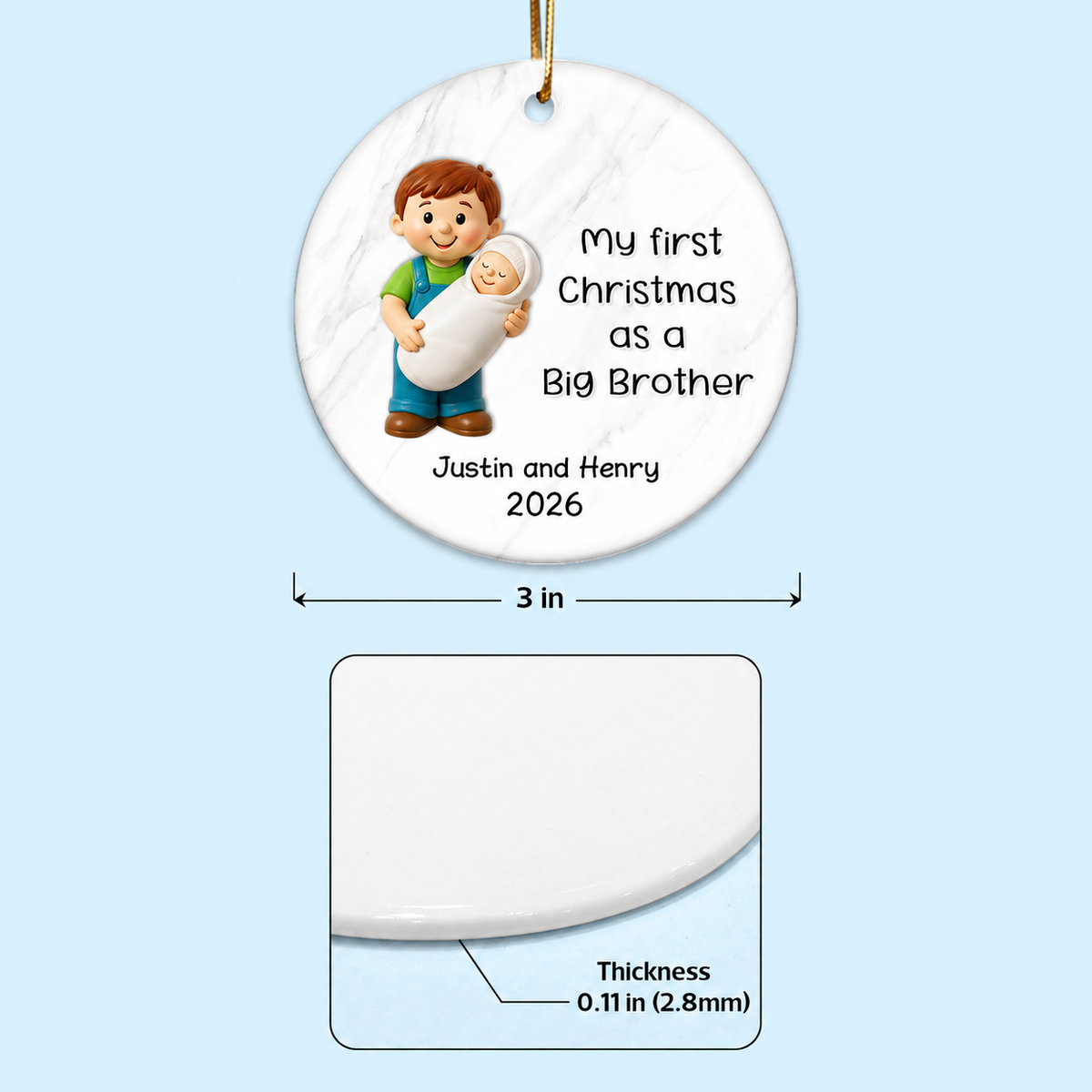 My First Christmas As Big Sister Big Brother - Personalized Ceramic Ornament - Proud New Big Siblings Gift