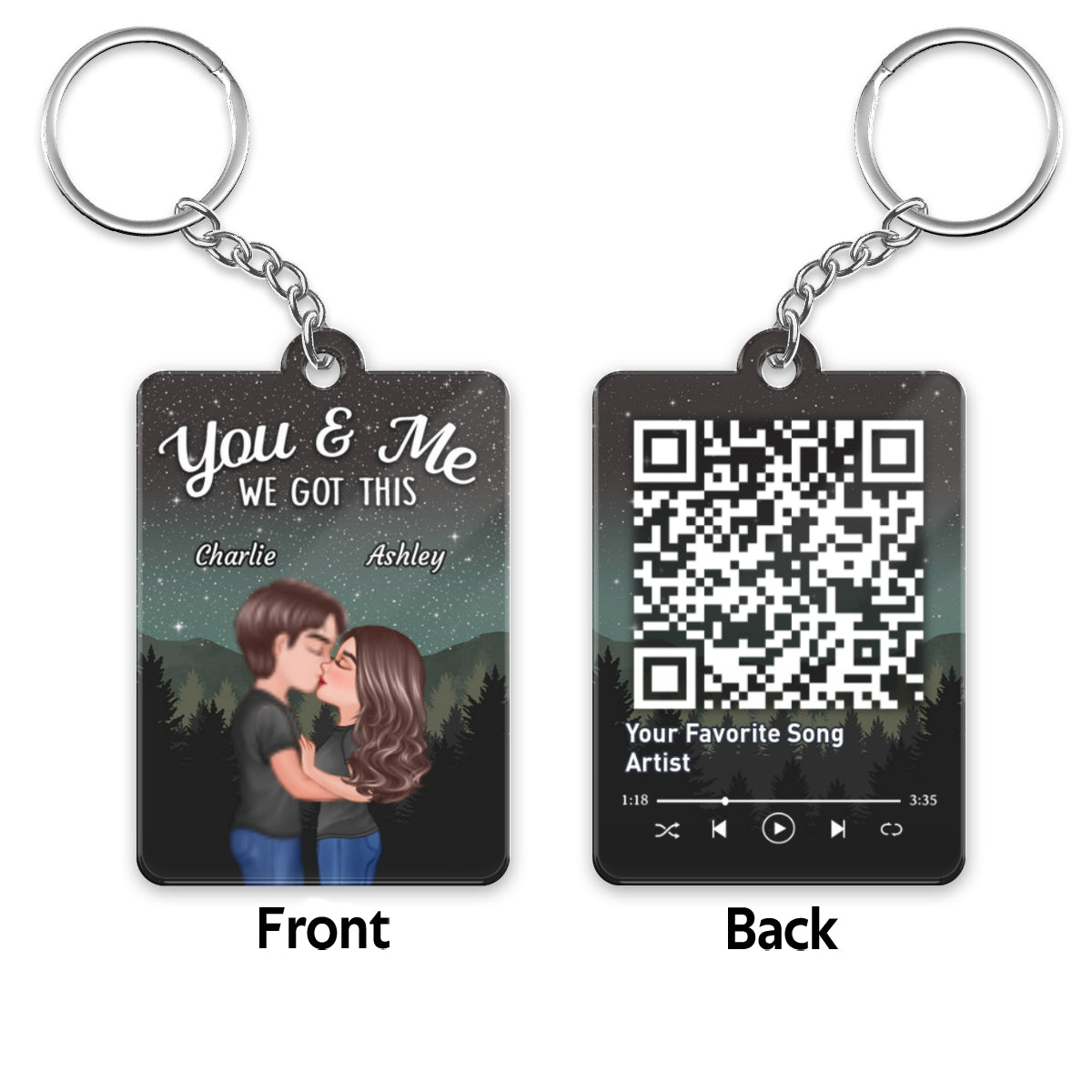 Couple Kissing Under Stars Sky Forest Favorite Song QR Code Personalized Acrylic Keychain