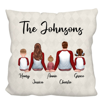 Family Pajamas Couple Kid Dog Cat Back View Personalized Pillow (Insert Included)