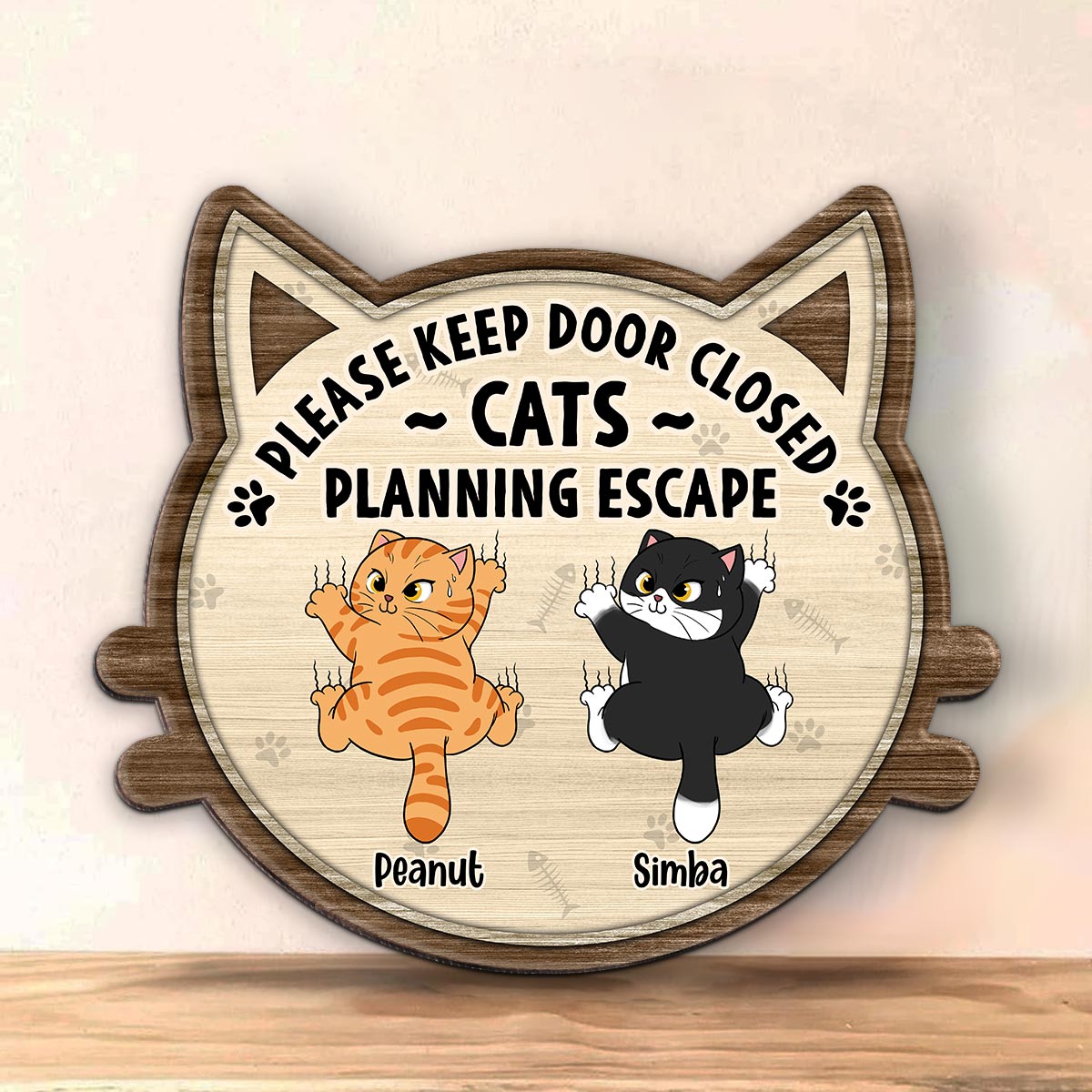 Funny Cats Planning Escape Personalized Wood Sign