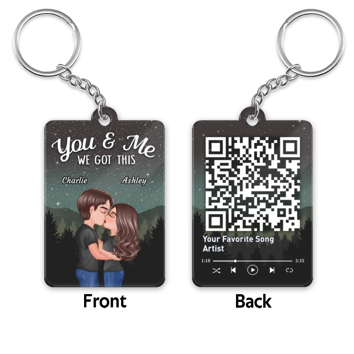Couple Kissing Under Stars Sky Forest Favorite Song QR Code - Personalized Acrylic Keychain - Anniversary Gift For Him, Gift For Her