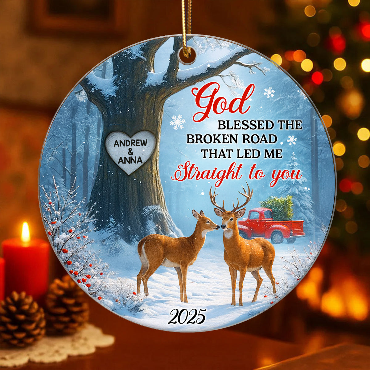 God Bless the Broken Road Couple Personalized Acrylic Ornament, Christmas Gift for Couples