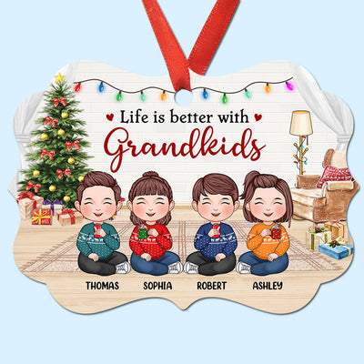 Better With Grandkids Cute Doll Kids Sitting Personalized Christmas Ornament