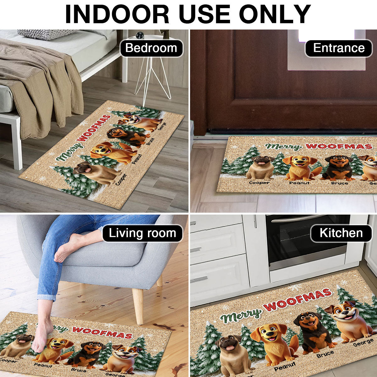 3D Effect Snowy Christmas Tree Beautiful Dog Merry Woofmas Christmas - Personalized Doormat
