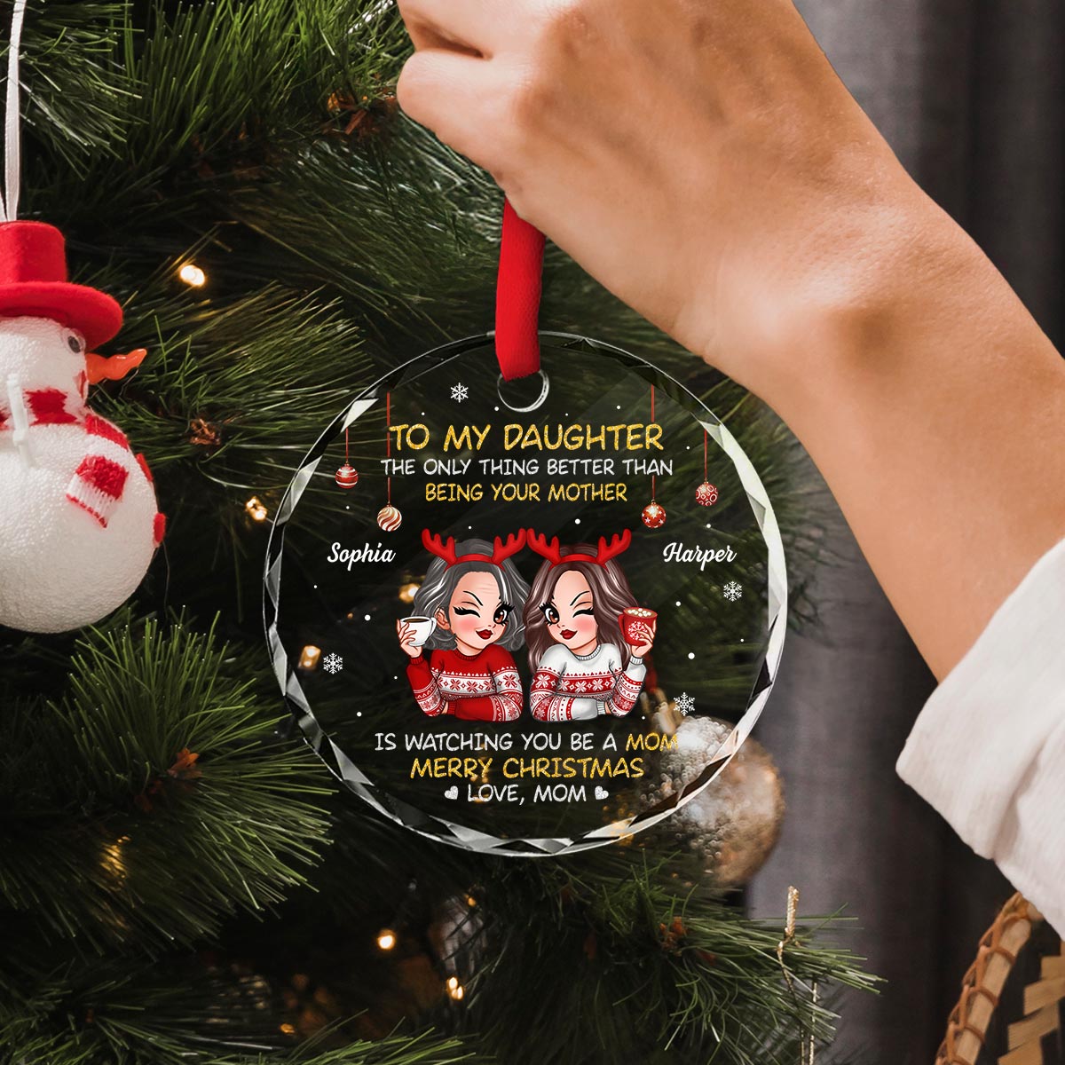 To My Daughter Son Merry Christmas Personalized Glass Ornament, Christmas Gift For Daughters, Sons