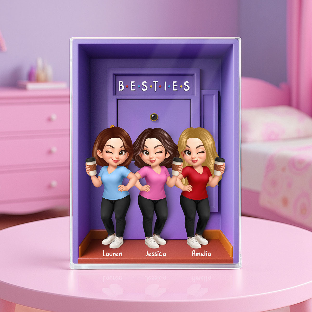 Besties Purple Door Entryway 3D Effect Personalized Acrylic Block, Gift for Best Friends, Besties, Sisters