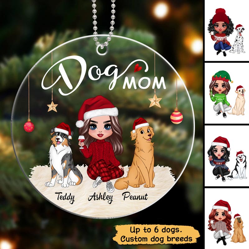 Dog Mom Sitting Doll Girl Christmas Personalized Acrylic Ornament