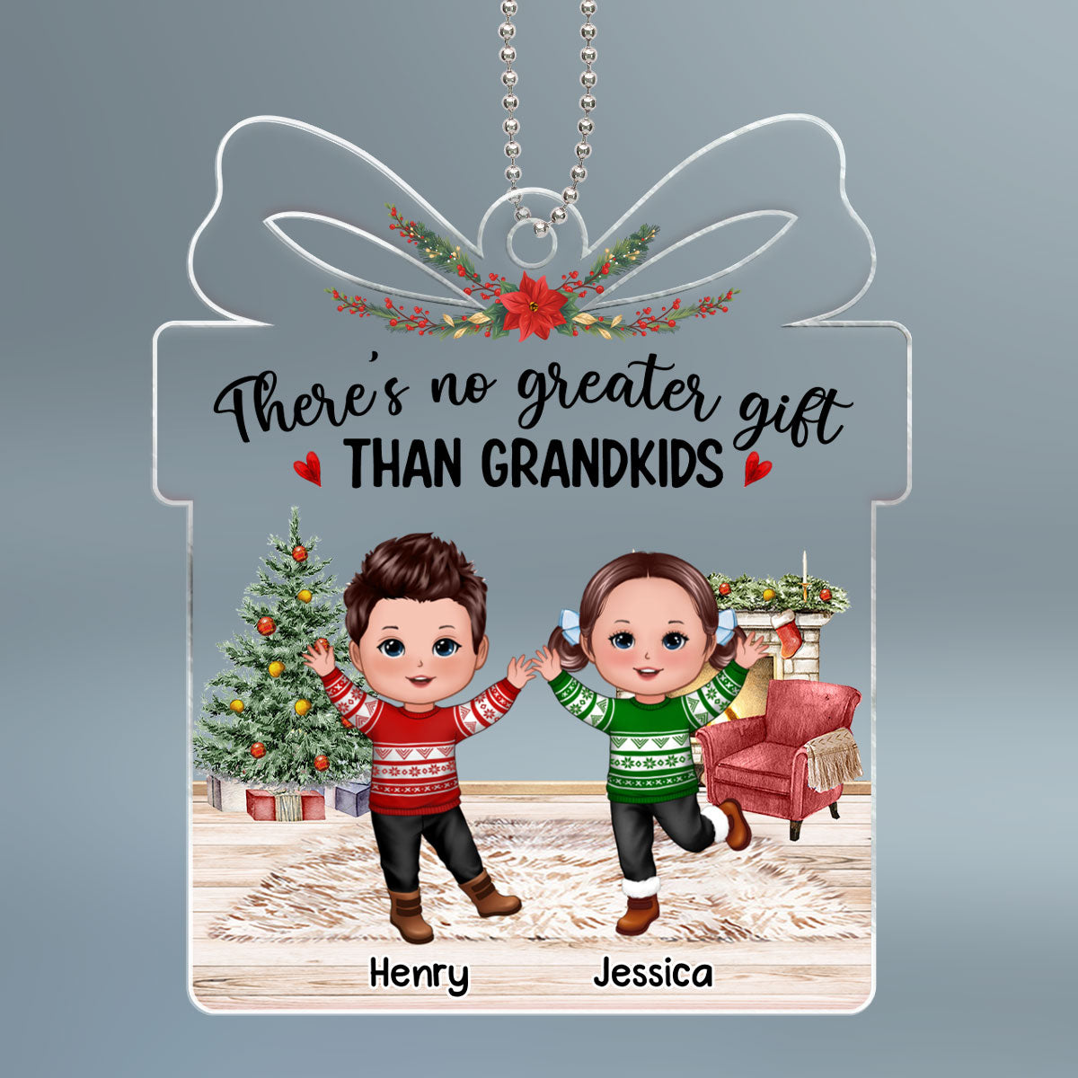 No Greater Gift Than Grandkids Christmas Happy Doll Kids Gift Shape Personalized Acrylic Ornament