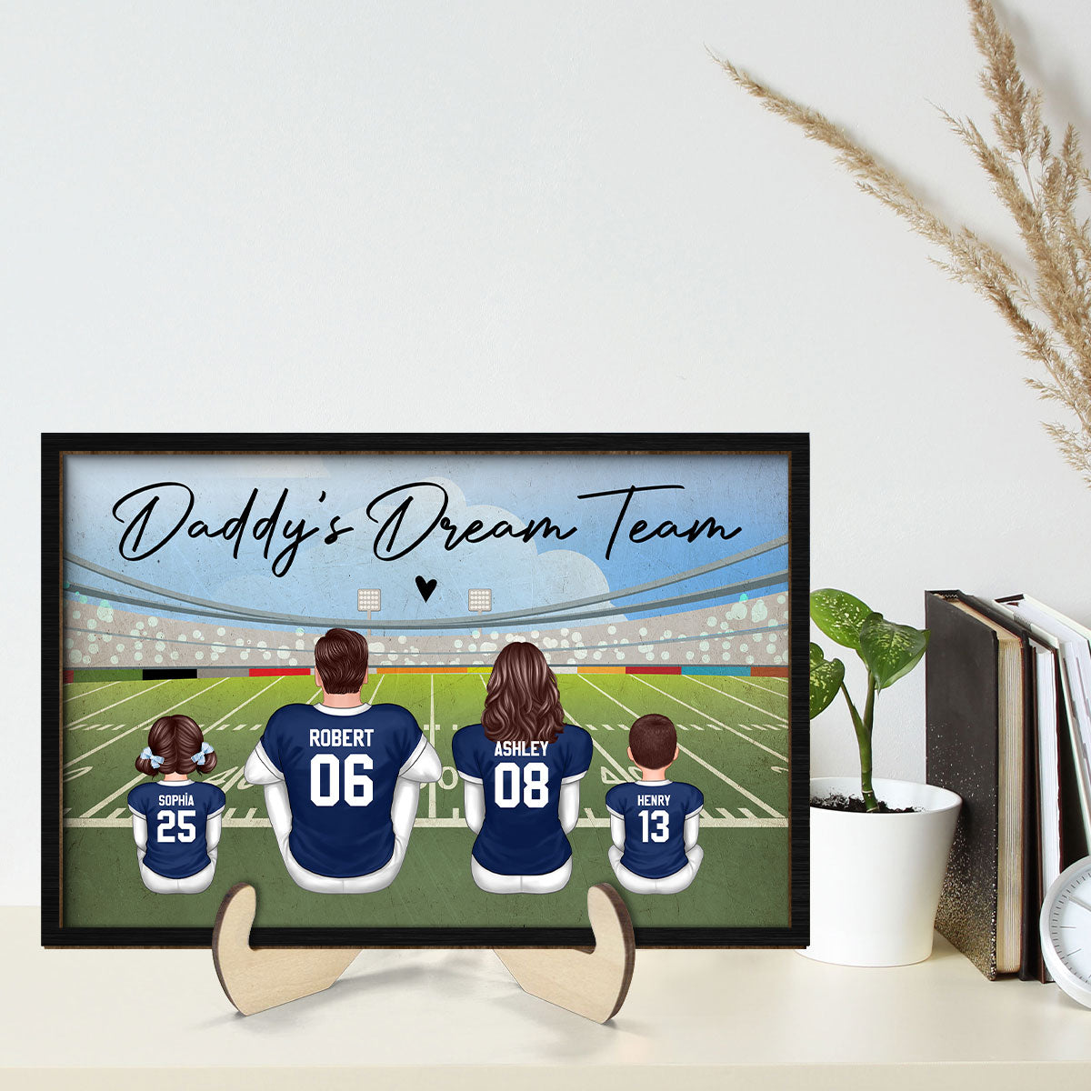 American Football Dad Team Family Personalized 2-Layer Wooden Plaque