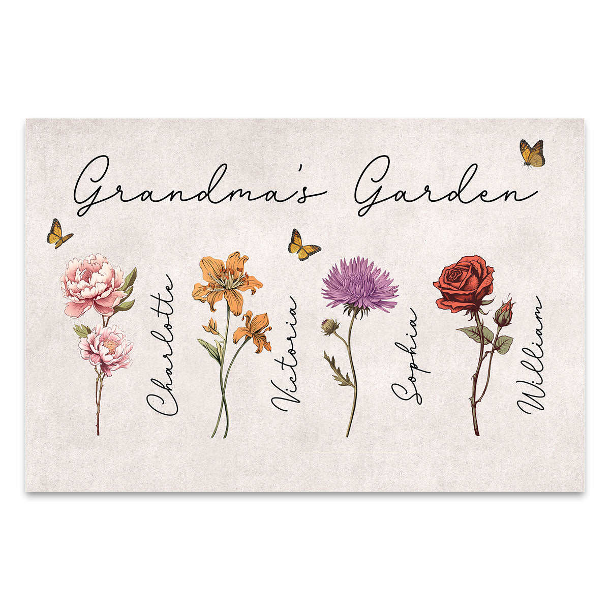 Grandma Mom Garden Vintage Birth Month Flowers Mother‘s Day Gift Personalized Horizontal Poster
