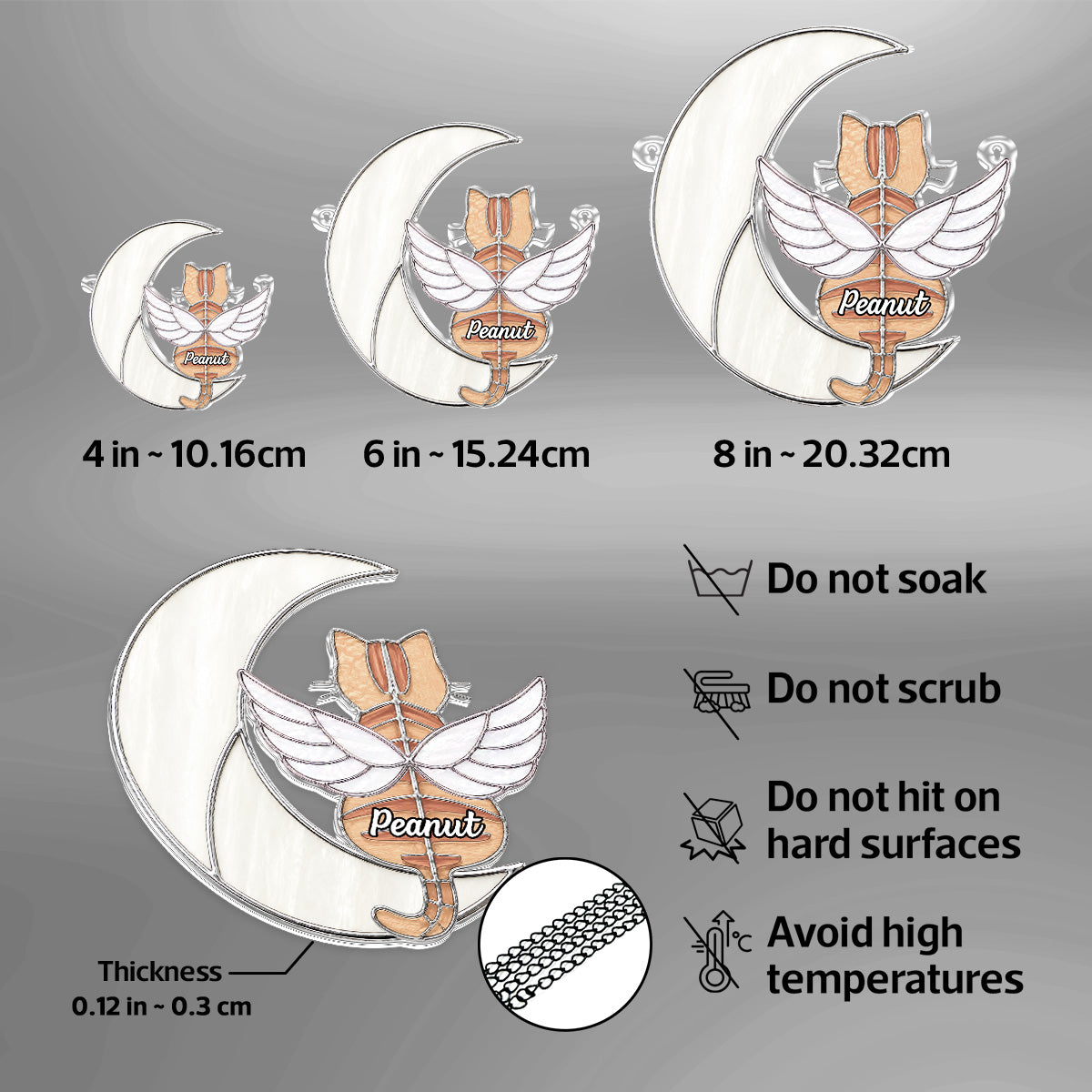 Cat Sitting On Moon Memorial Pet Loss - Personalized Acrylic Window Hanging - Pet Memorial Gift, Pet Loss Sympathy Gift