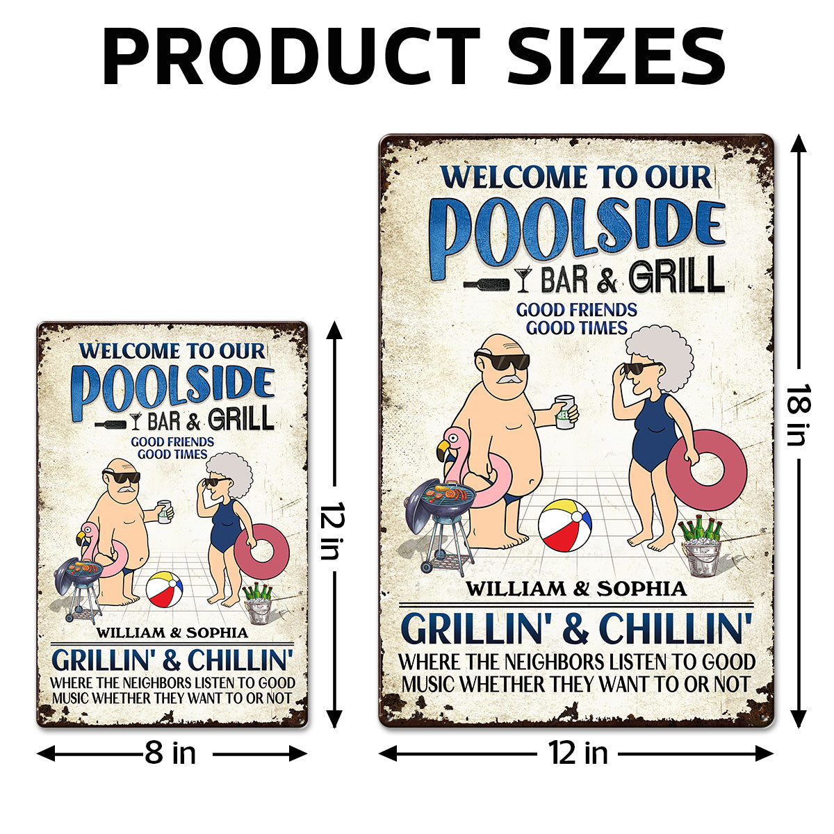 Welcome To Our Poolside Funny Old Couple Personalized Metal Sign