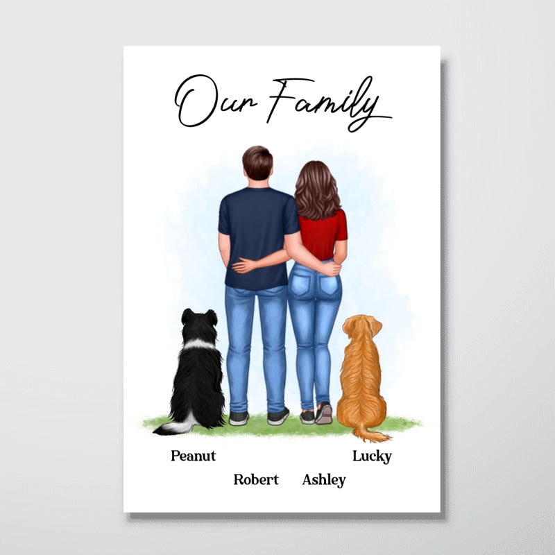 Couple And Dog Cat Back View Personalized Vertical Poster