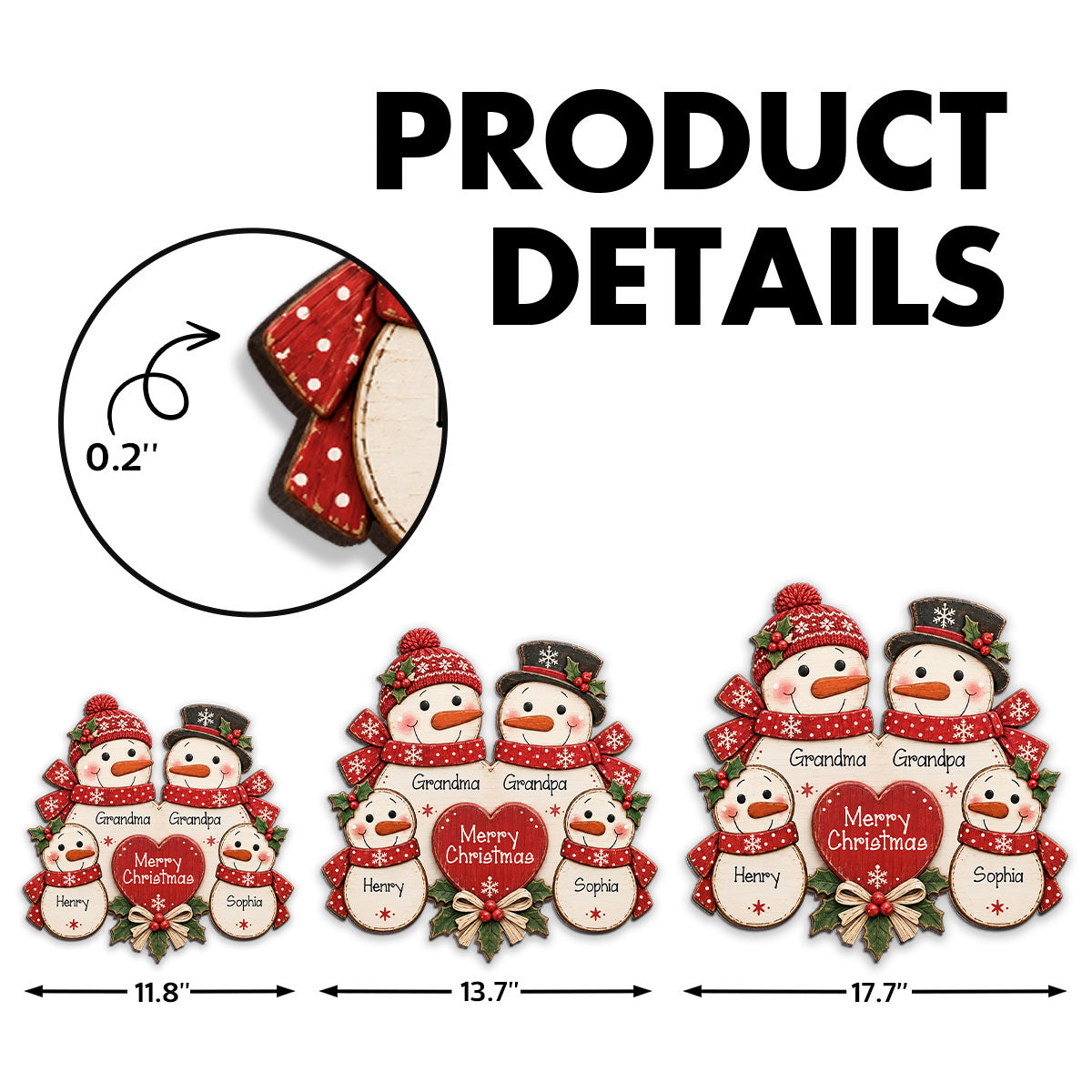 Merry Christmas Grandpa Grandma Grandkids Snowman - Personalized Wood Sign - Christmas Decor, Door Sign For Grandparents
