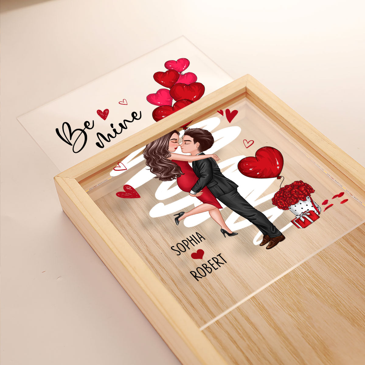 Be Mine Doll Couple Kissing Valentine‘s Day Gift Personalized Frame Light Box