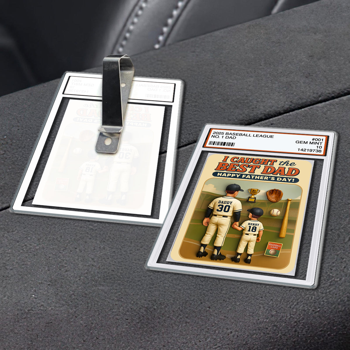 We Caught the Best Dad Trading Card Personalized Acrylic Car Visor Clip, Father's Day Gift for Baseball Dad