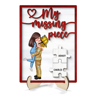 My Missing Piece Couple Hugging Kissing Red Valentine‘s Day Gift by Occupation Gift For Her Gift For Him Personalized 2-Layer Wooden Plaque