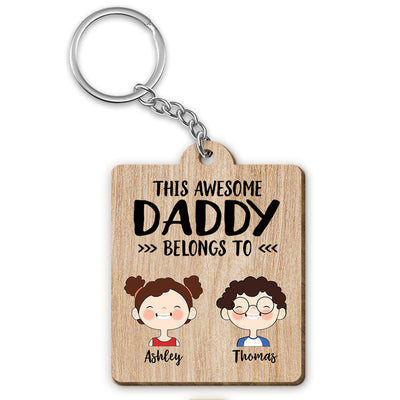 This Dad Mom Grandpa Grandma Belongs To Cute Kid Face Personalized Wooden Keychain