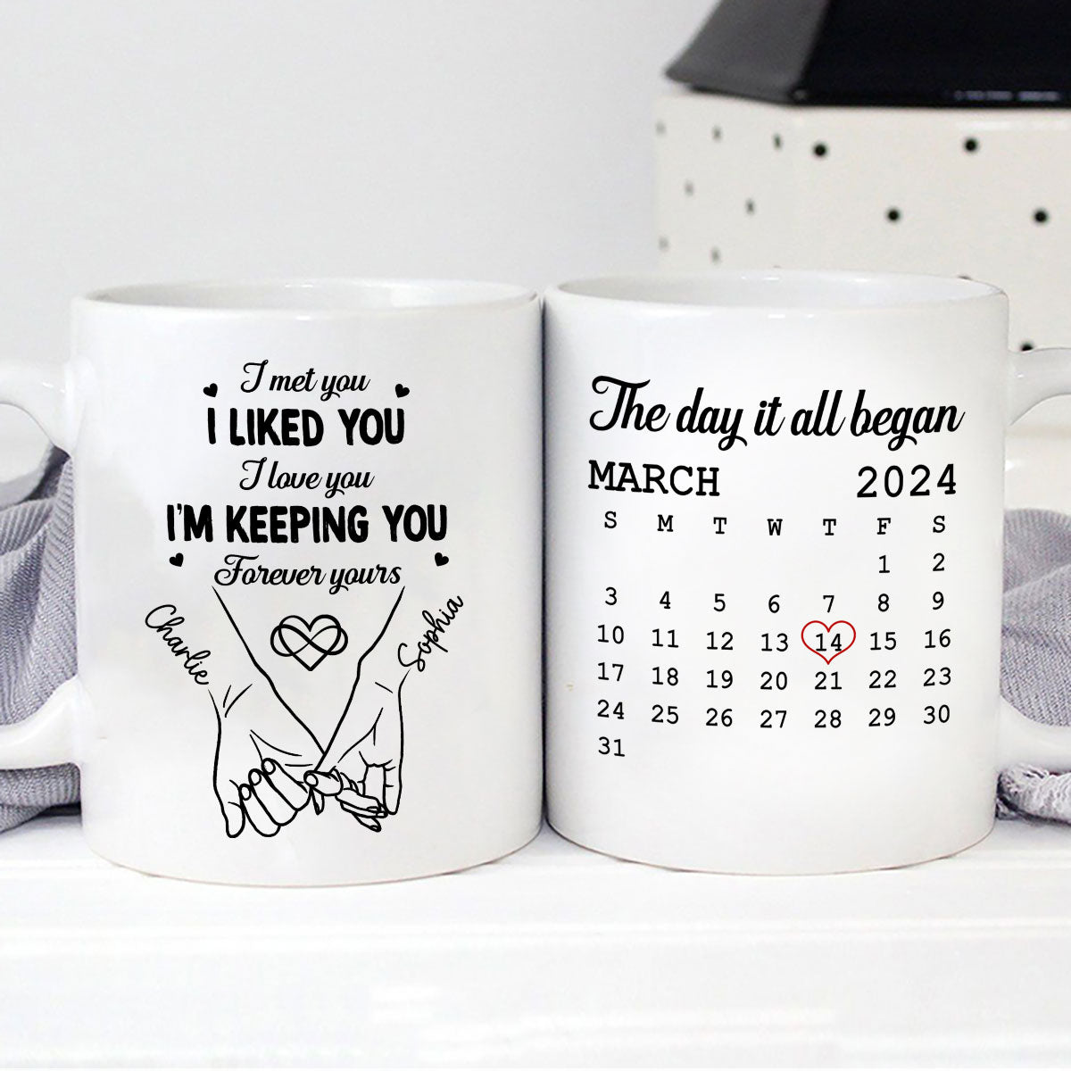 Couple Hand in Hand  Gift Anniversary Calendar Keepsake Wedding Gift Personalized Mug