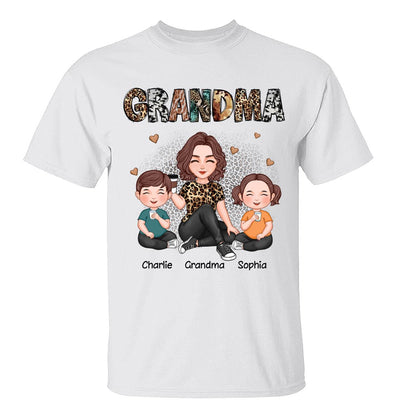 Grandma Sitting With Grandkids Gift For Grandma Animal Patterns Personalized Shirt
