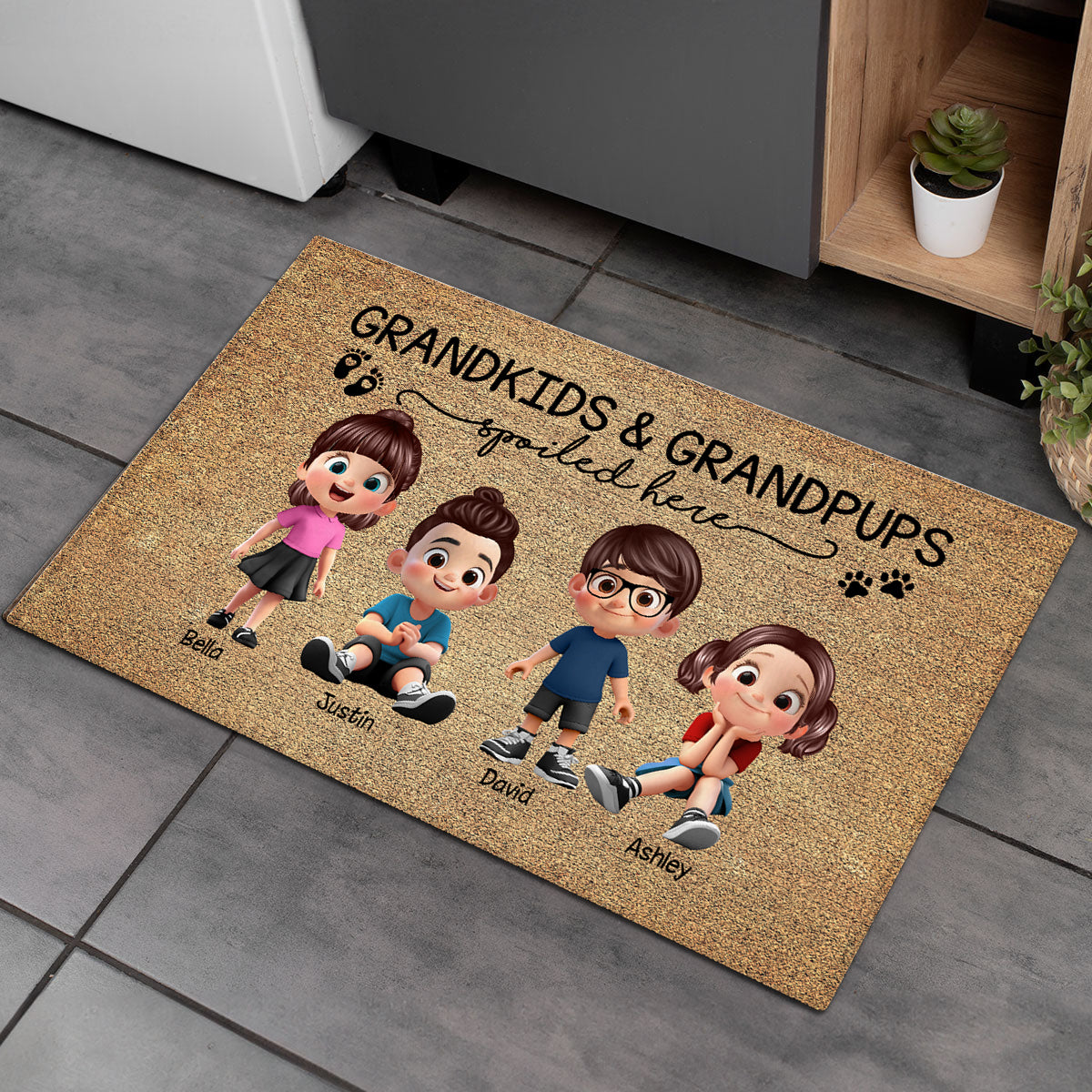Grandkids & Grandpups Spoiled Here Personalized Doormat, Grandparents Welcome Mat