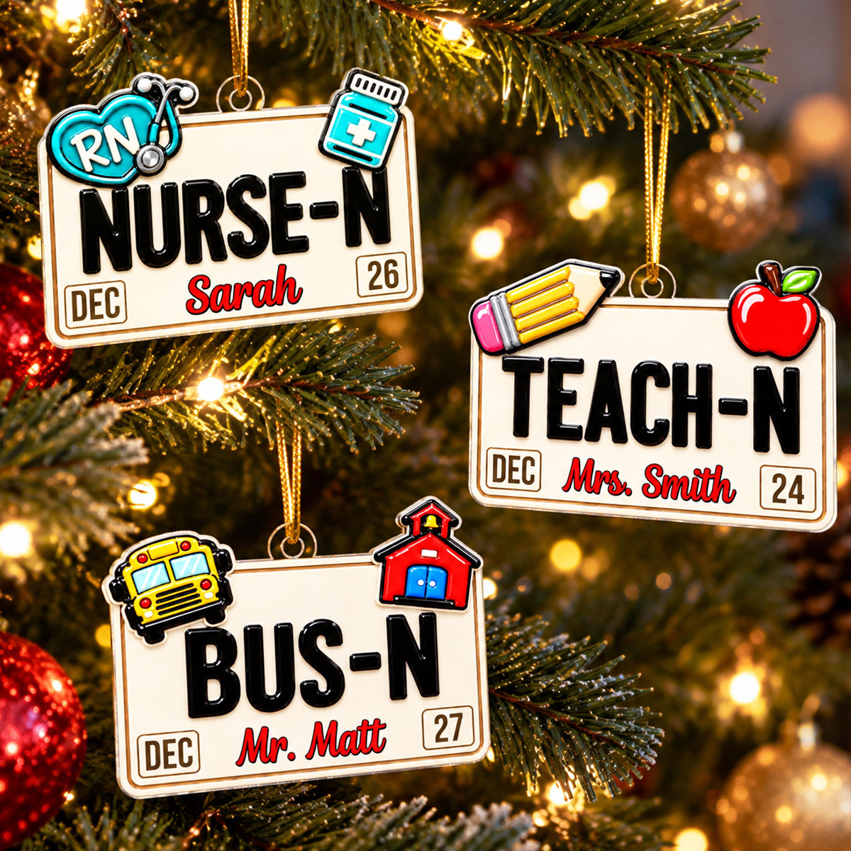 License Plate Nurse Teacher Bus Driver - Personalized Acrylic Ornament - Christmas Gift For Family, Coworker, Friends