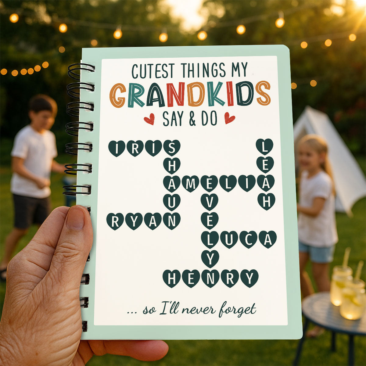 Cutest Things My Grandkids Say & Do Crossword Puzzle Personalized Spiral Notebook Journal, Memory Book