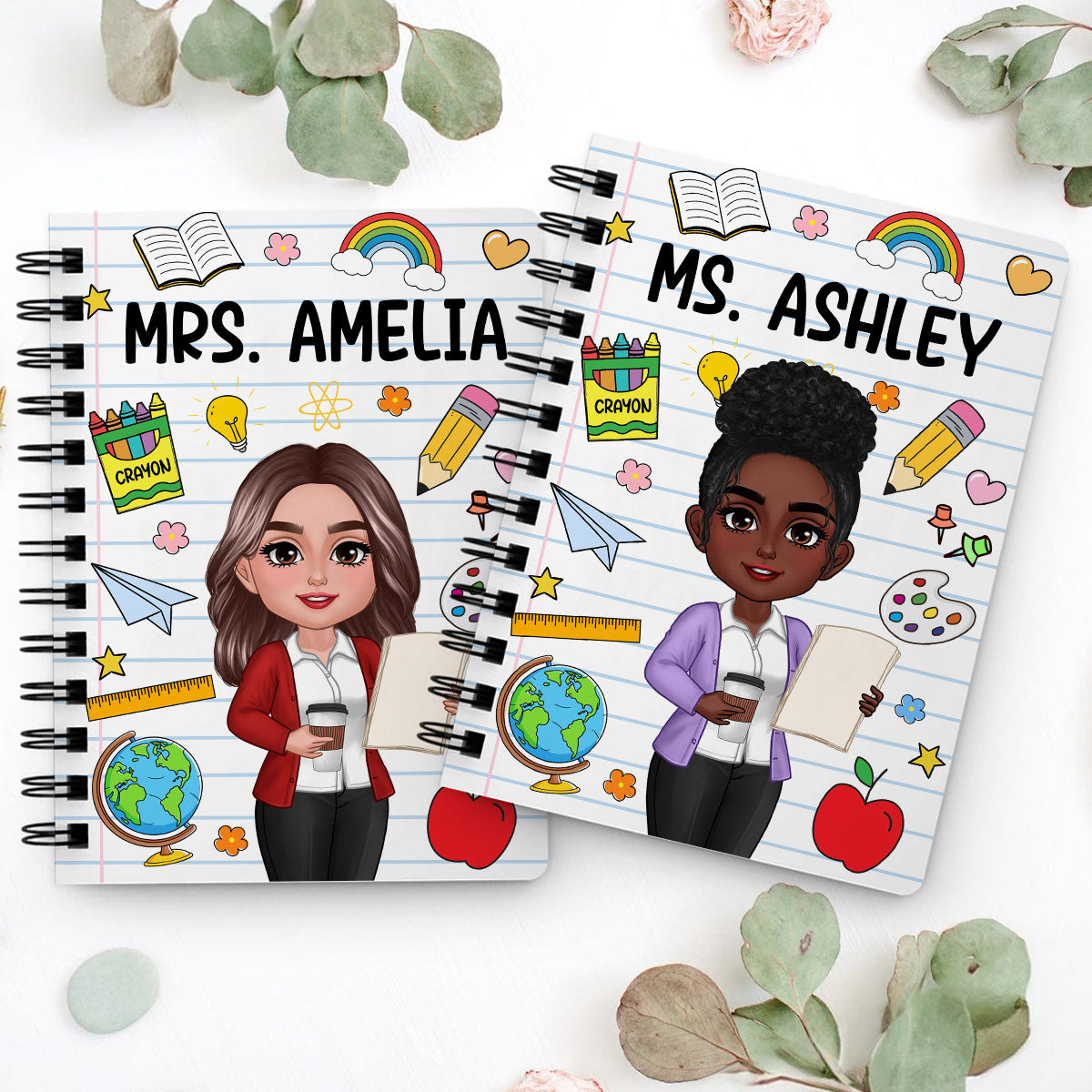 School Things Notebook Page Teacher Name Personalized Spiral Notebook Journal, Back To School Stationery
