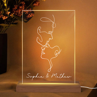 Couple Face Outline Personalized Rectangle Acrylic LED Lamp, LED Night Light, Gift For Him, Gift For Her