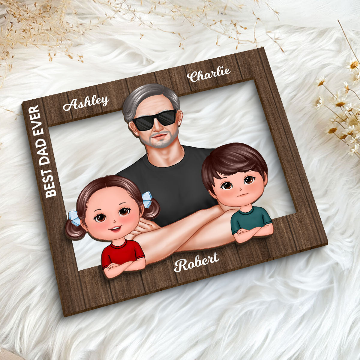 Real Man Dad Grandpa And Kids Frame Personalized 2-Layer Wooden Plaque, Father's Day Special Gift for Dad, Grandpa, Husband