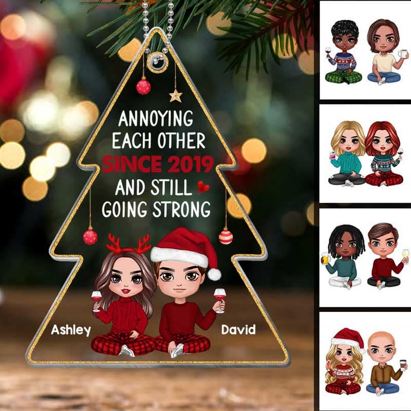 Annoying Each Other Doll Couple Christmas Tree Shape Personalized Acrylic Ornament