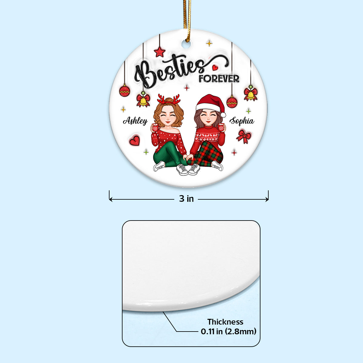 3D Inflated Effect Gorgeous Besties Forever Personalized Ceramic Ornament, Christmas Gift For Best Friends