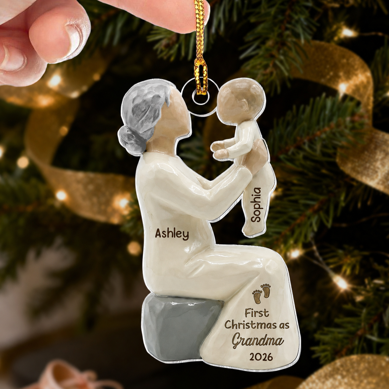 3D Effect First Christmas As Mom Grandma - Personalized Acrylic Ornament