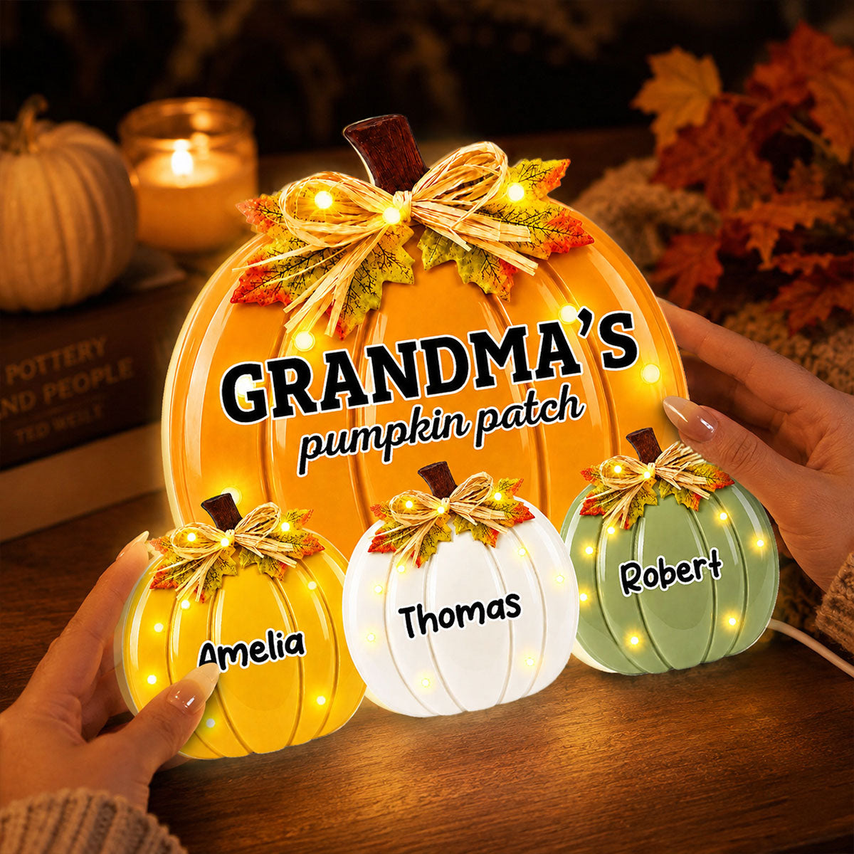 Retro Vintage Grandma Pumpkin Patch - Personalized Light Box - Fall Decor For Grandma