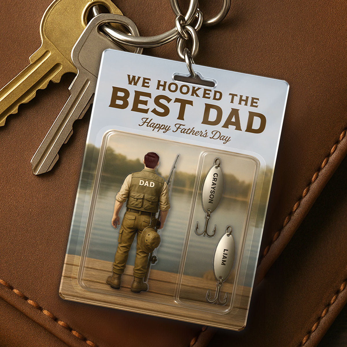 We Hooked The Best Dad Grandpa Fishing With Kids' Names Custom Figure Personalized Keychain, Perfect Father's Day Gift For Fishing Dad, For Husband, For Grandpa