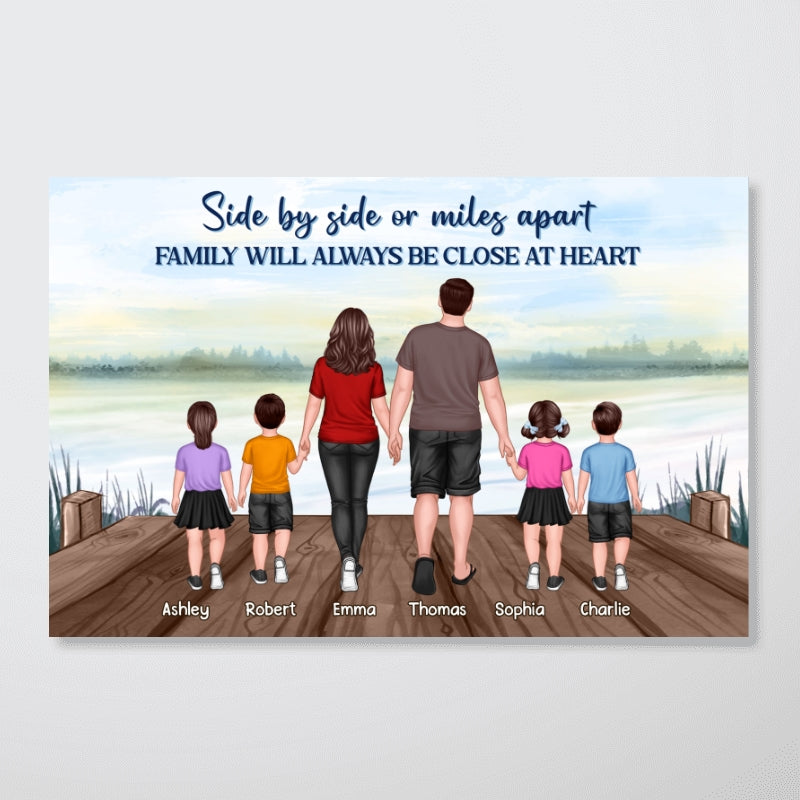 Family Standing Back View Lake Personalized Horizontal Poster