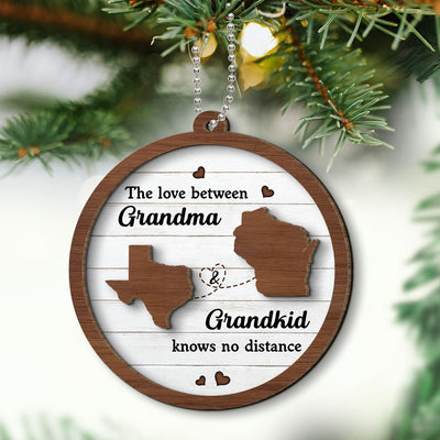Grandkids Long Distance State Map Personalized 2-Layer Wooden Ornament, Christmas Gift For Grandma