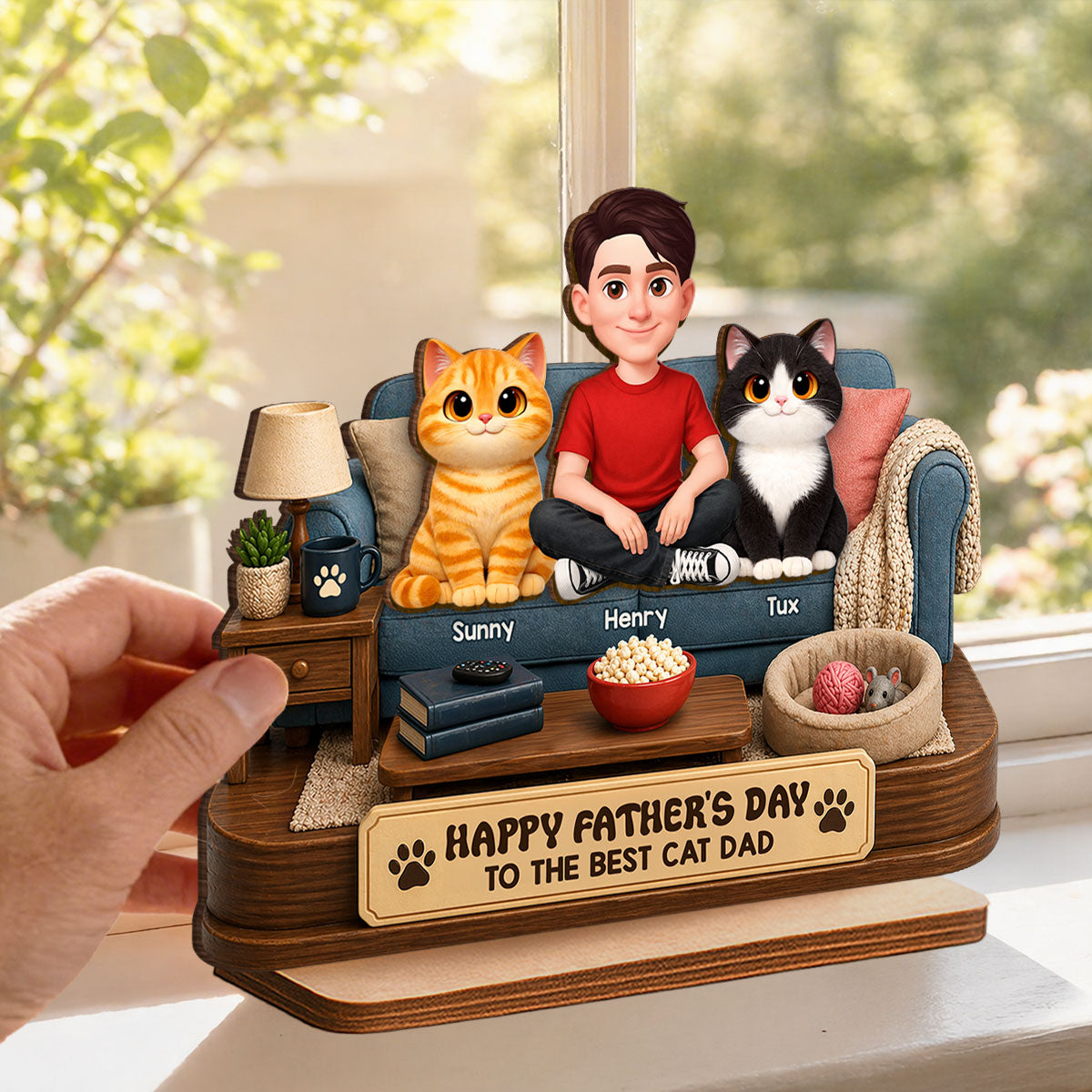 Happy Father's Day Best Cat Dad - Personalized 2-Layered Wooden Plaque - Father's Day Gift For Cat Dad, Cat Lovers