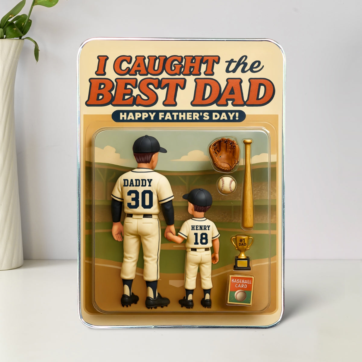We Caught the Best Dad Baseball Custom Action Figure Personalized Mirrored Picture Frame, Father's Day Gift for Dad, Gift for Husband
