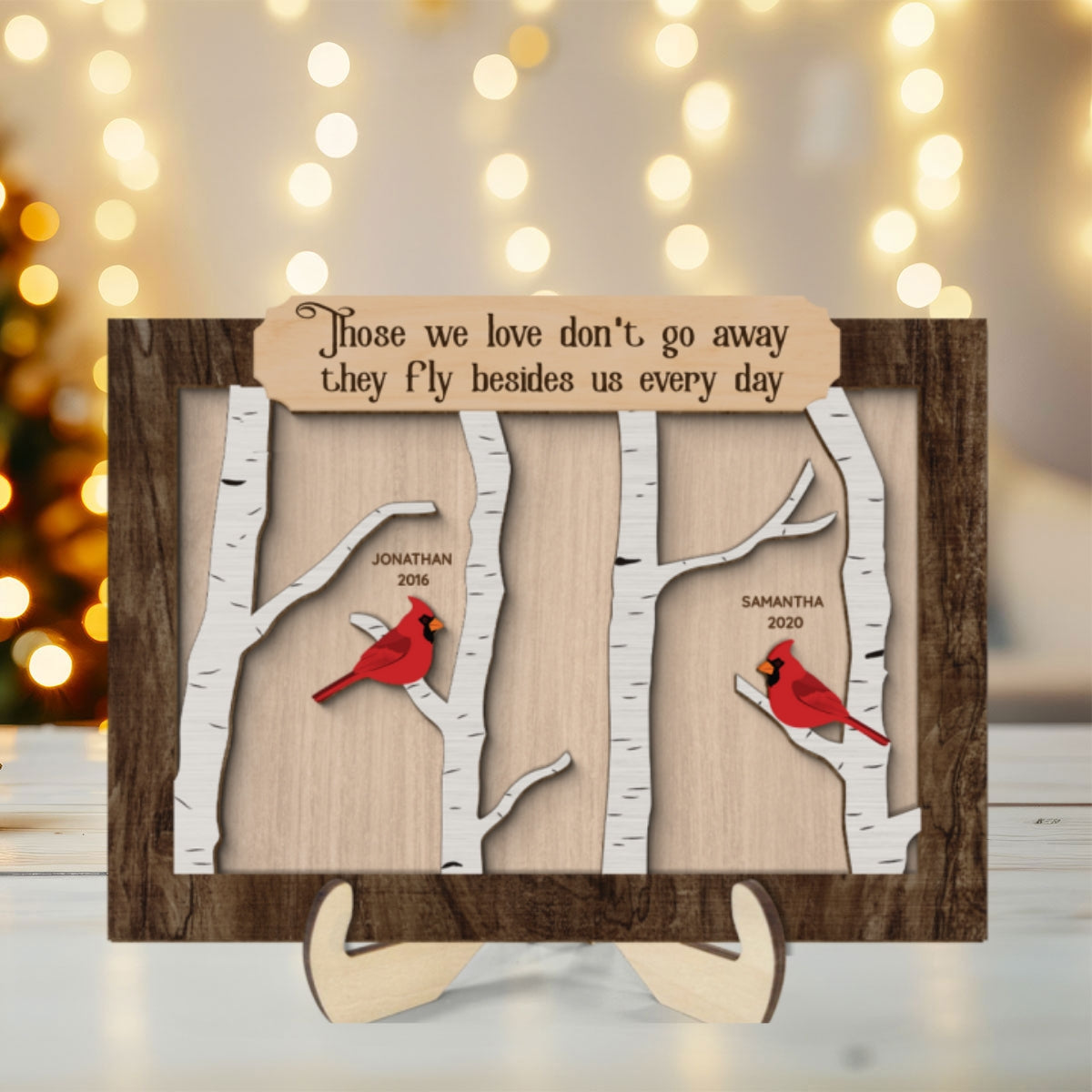 Cardinal Birch Tree Memorial Personalized 2-Layer Wooden Plaque