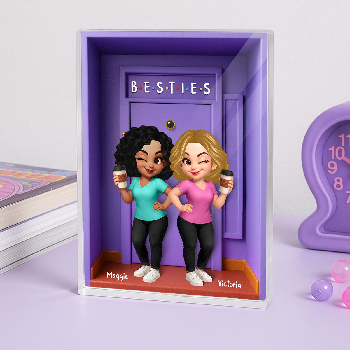 Besties Purple Door Entryway 3D Effect Personalized Acrylic Block, Gift for Best Friends, Besties, Sisters